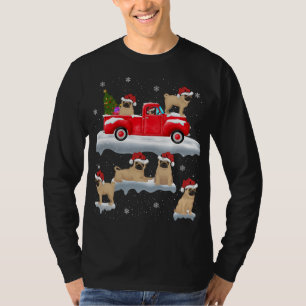Camiseta Perro Pug conduciendo árbol de Navidad Camión Rojo