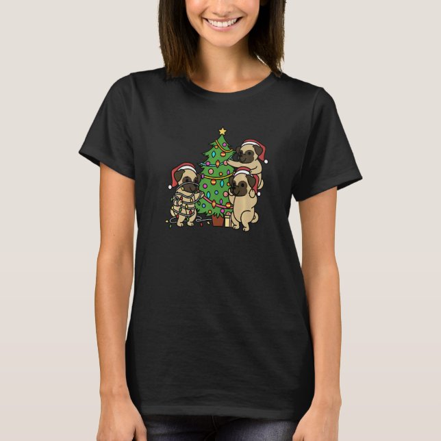 Camiseta Perro Pug de árbol de Navidad (Anverso)