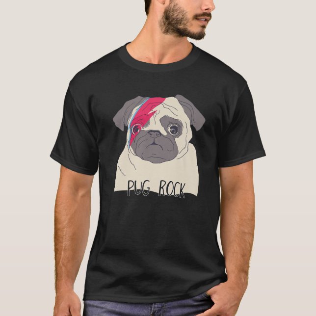 Camiseta Perro Pug Doodle Pipa Música Rock Y Rollo Mujeres  (Anverso)