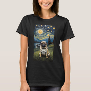 Camiseta Perro Pug en la Noche Starry , estilo Edvard Munch