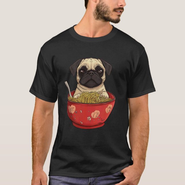 Camiseta Perro Pug Fideos Ramen Divertidos (Anverso)