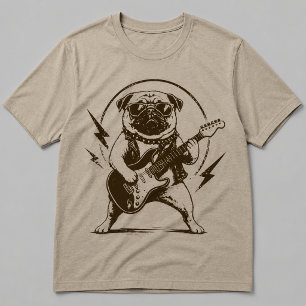 Camiseta Perro Pug Heavy Metal Desgarrando Guitarra Eléctri