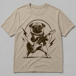Camiseta Perro Pug Heavy Metal Desgarrando Guitarra Eléctri
