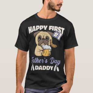Camiseta Perro Pug Lindo Feliz Primer Día del Padre Papá Ba
