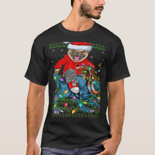 Camiseta Perro Pug Luces de Navidad feas Pug Riendo Dinosau