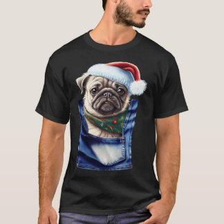 Camiseta Perro Pug Mascota Asomándose Desde un Bolsillo en 