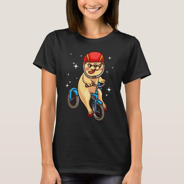 Camiseta Perro Pug montando bicicleta (Anverso)