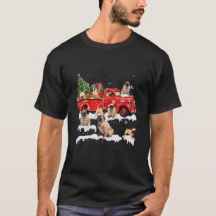Camiseta Perro Pug Montando Camión Rojo Navidad Feliz Navid