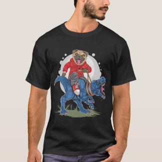 Camiseta perro pug montando t-rex azul, perro pug montando 