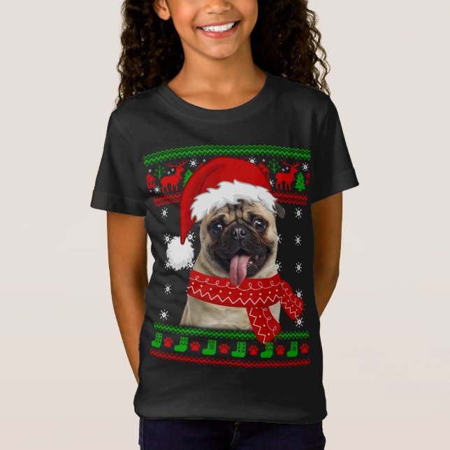 Camiseta Perro Pug Navidades suéteres feos Perros Perros (Anverso)
