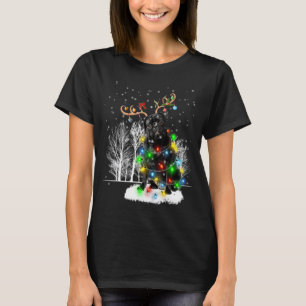 Camiseta Perro Pug Negro Nieve Reno Sombrero de Santa Navid
