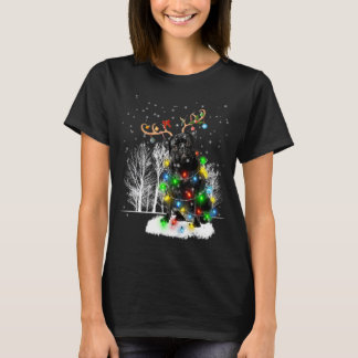 Camiseta Perro Pug Negro Nieve Reno Sombrero de Santa Navid