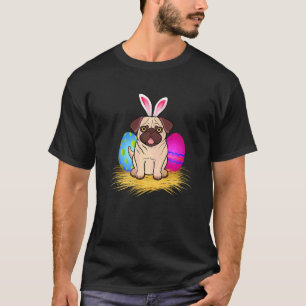Camiseta Perro Pug Pascua Vacaciones Bunny Oídos Color Huev