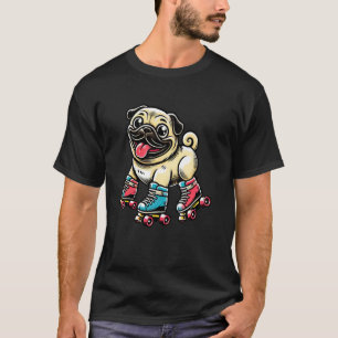 Camiseta Perro Pug Patines Sobre Ruedas Patinaje