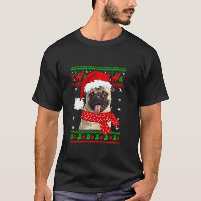Camiseta Perro Pug Perro cachorro Perro Perro Navidades feo (Anverso)
