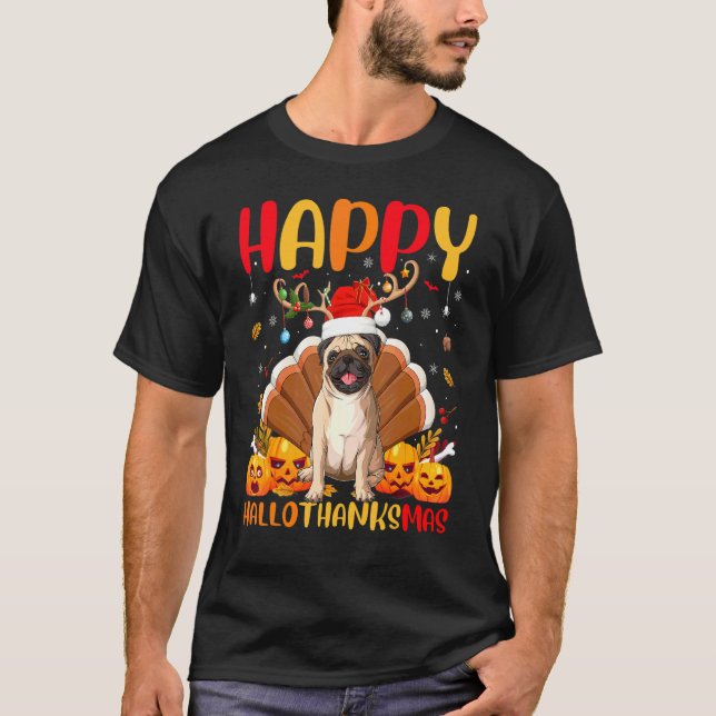 Camiseta Perro Pug Pug Feliz Hellothanksmas (Anverso)