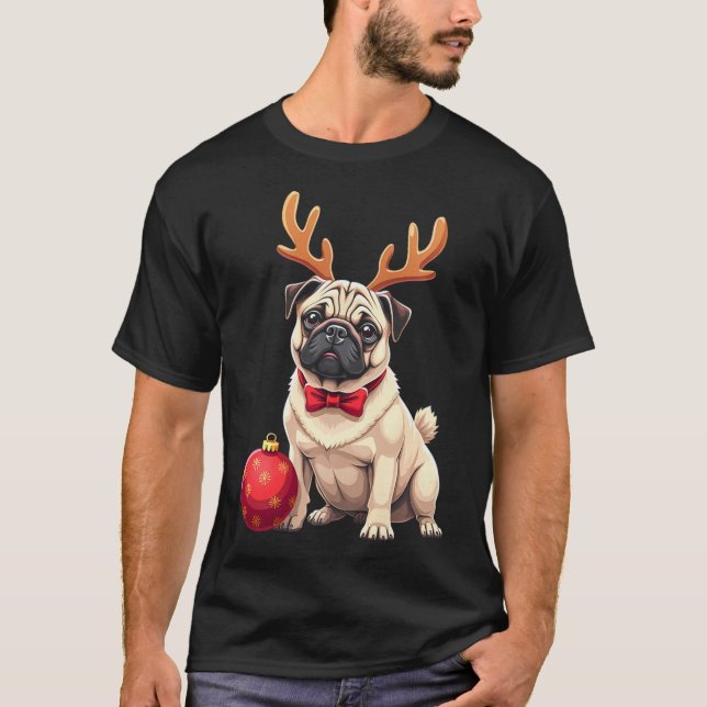 Camiseta Perro pug reno Navidad Perro amante Familia gracio (Anverso)