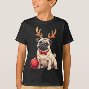 Camiseta Perro pug reno Navidad Perro amante Familia gracio