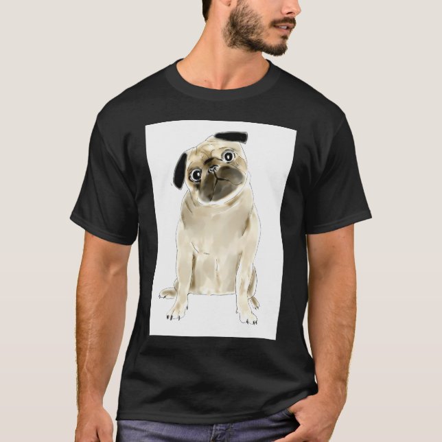 Camiseta Perro Pug sentado bonito (Anverso)