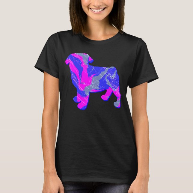 Camiseta Perro Pug Silueta rosa y azul (Anverso)