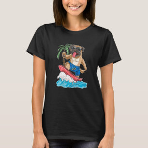 Camiseta Perro Pug Surfing Retro Tabla De Surf