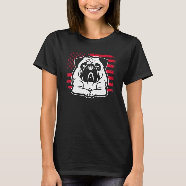 Camiseta Perro Pug Uu Bandera Estadounidense 1 (Anverso)
