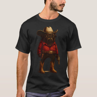 Camiseta Perro Pug Vaquero Divertido Traje Occidental Pug R