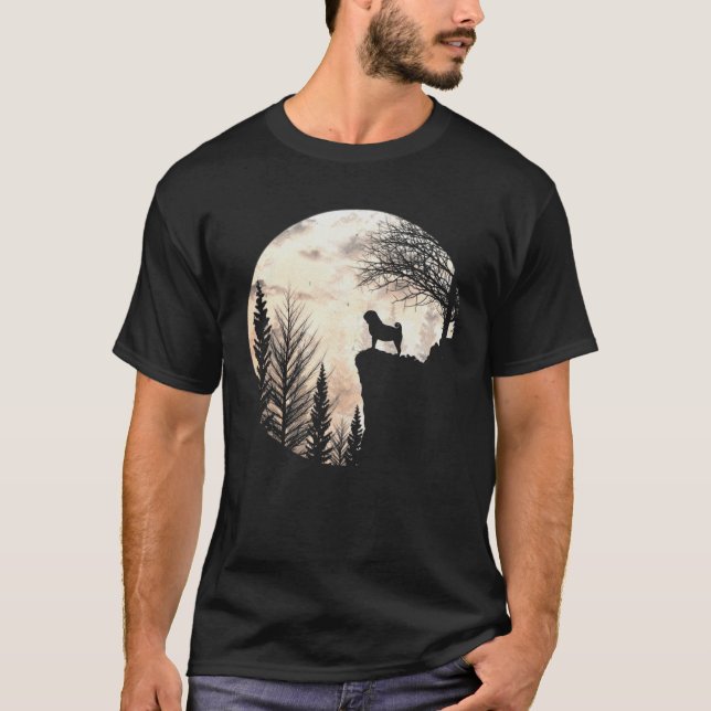 Camiseta Perro Pug Y Silhouette Moon Gracioso Costazo Hallo (Anverso)