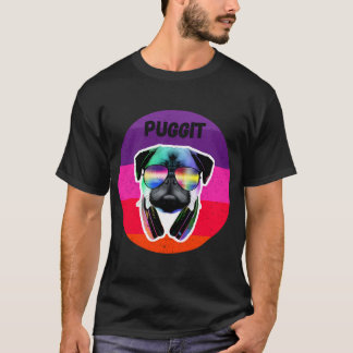Camiseta Perro Puggi Divertido con Gafas Auriculares