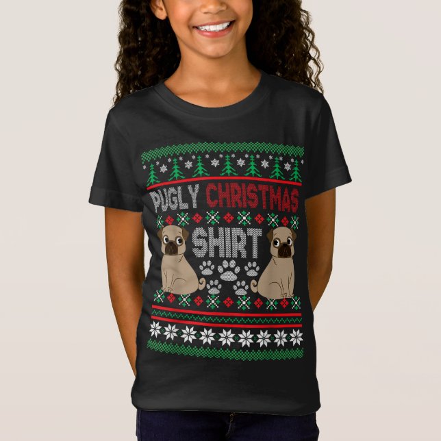 Camiseta Perro Pugly Pug Navidades feos Xmas Pug Amantes Re (Anverso)