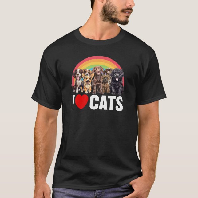 Camiseta Perro que dice que amo a los gatos Perro arco iris (Anverso)