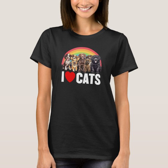 Camiseta Perro que dice Te Amo Gatos Arcoíris Perro (Anverso)