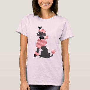 Camiseta Perro que se sienta gris rosado retro 50s de la