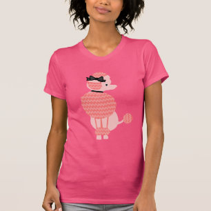 Camiseta Perro que se sienta rosado retro 50s de la falda