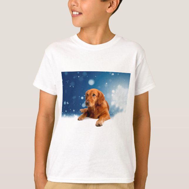 Camiseta Perro recuperador de oro sentado en estrellas de n (Anverso)