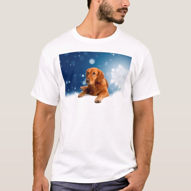 Camiseta Perro recuperador de oro sentado en estrellas de n (Anverso)
