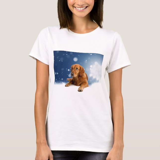 Camiseta Perro recuperador de oro sentado en estrellas de n (Anverso)