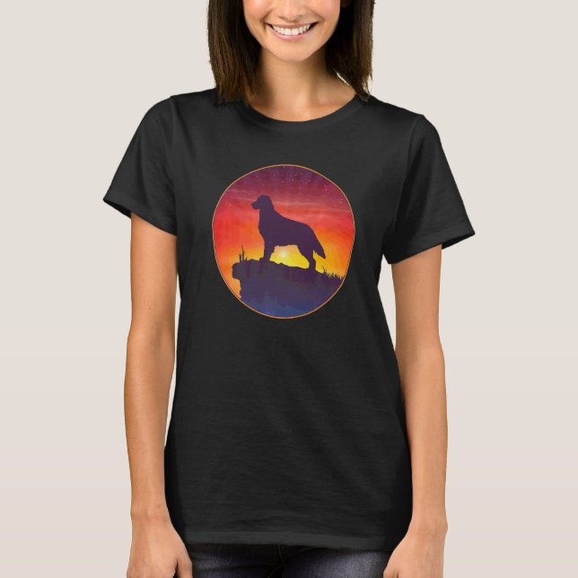 Camiseta Perro Retriever de Pelaje Plano Atardecer (Anverso)