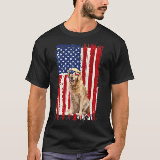 Camiseta Perro Retriever Dorado Bandera Americana Patriótic