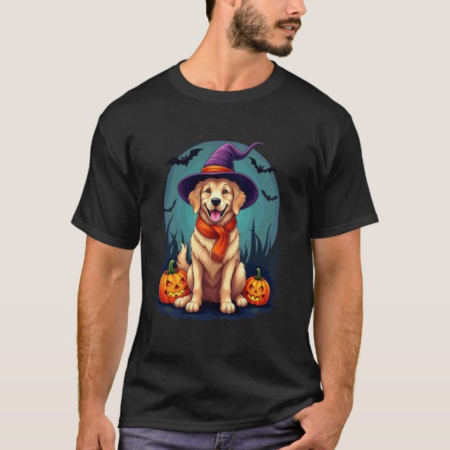 Camiseta Perro Retriever Dorado de Halloween (Anverso)