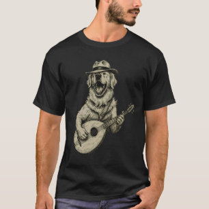 Camiseta Perro Retriever Dorado Divertido Tocando Guitarra 