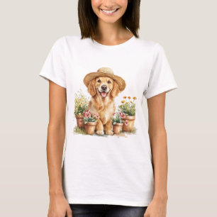 Camiseta Perro Retriever Dorado Macetas de Flores Jardinerí