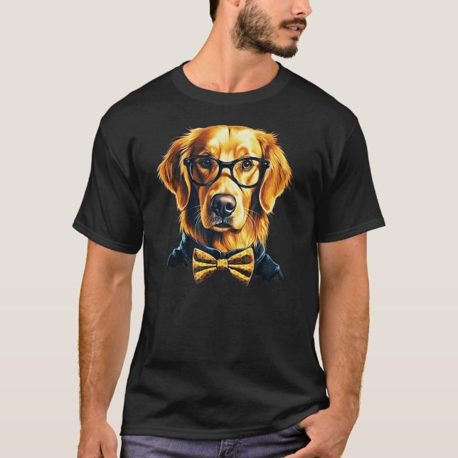 Camiseta Perro Retriever Dorado que Lleva Gafas (Anverso)