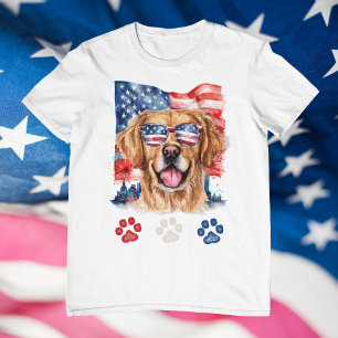 Camiseta Perro Retriever Dorado Rojo Blanco Azul 4 de Julio