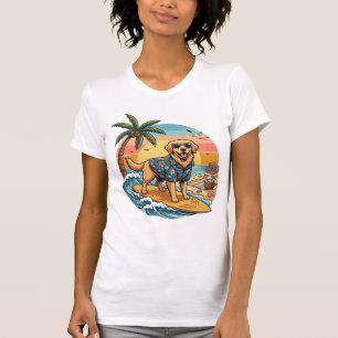 Camiseta Perro Retriever Dorado Surfing Surfboard Atardecer