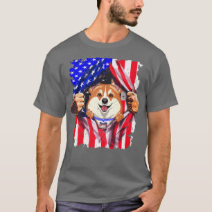 Camiseta Perro Retro Corgi 4 De Julio Bandera Estadounidens