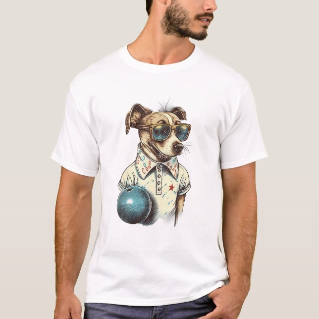 Camiseta Perro Retro Jugando Bolos (Anverso)
