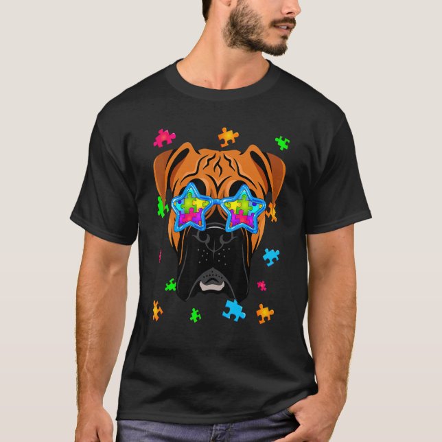 Camiseta Perro Rompecabezas Autismo Boxer Conciencia (Anverso)