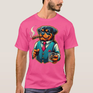 Camiseta Perro Rottweiler Cigarro y Whisky