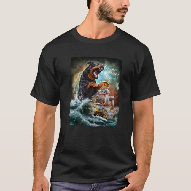 Camiseta Perro Rottweiler Cuando Kraken Ataque Un Barco De  (Anverso)